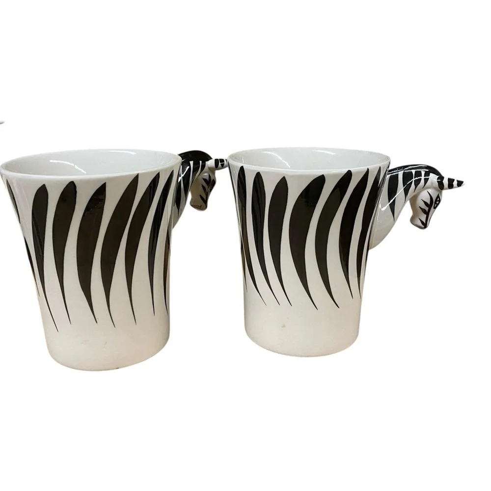 PIER 1 IMPORTS Zebra hand painted ceramic Mugs stoneware
